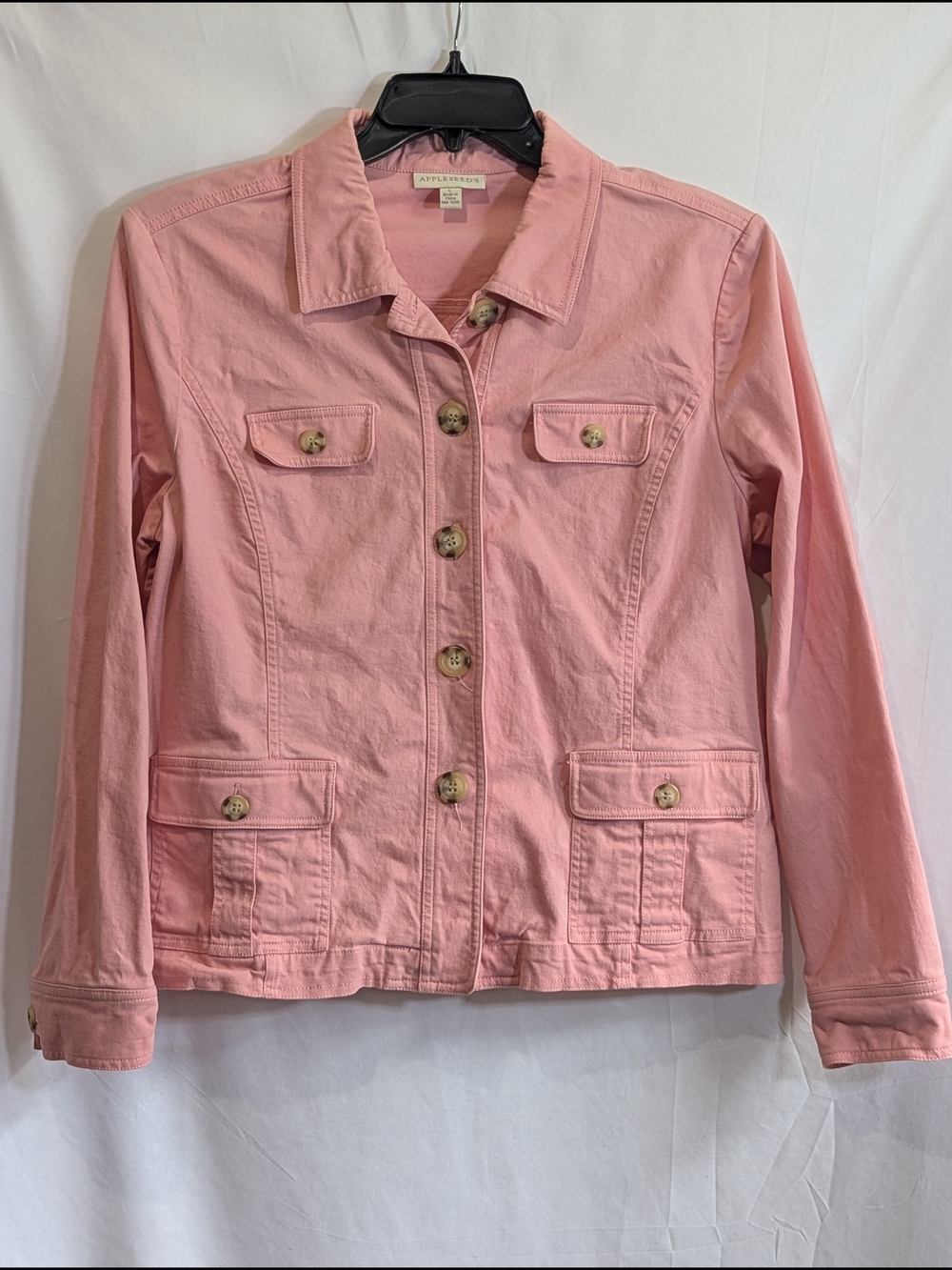 Appleseed's Pink Utility Jacket Women's Large 4 Pocket Button Front Cotton